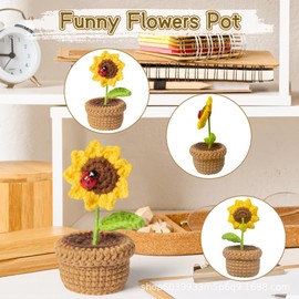 2PCS Positive Mini Potato Funny Gifts, Emotional Support Sunflower Pot Desk Decoration Crochet Birthday Gifts for Children Women Mom Best Friend (Sunflower & Potato-B)