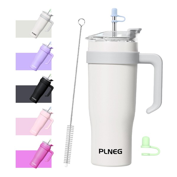 PLNEG 40oz Tumbler with Handle and Straw, Stainless Steel Tumbler
