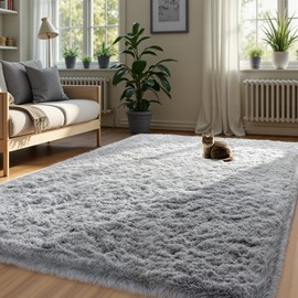 Zentavio Area Rugs for Living Room Rugs for Bedroom 4x6 Carpet Fluffy Fuzzy Soft Shag Aesthetic Plush High Pile Gray Throw Rug for Nursery Kids Room Dorm Grey