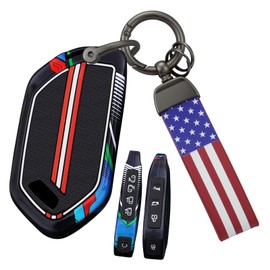 ontto luminous car key fob cover fit for Kia Telluride Sorento EV9 2023 2024 2025 USA American Flag keychain key holder Metal Shell case keyring Accessories 9 buttons Black