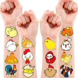 100 PCS Chicken Birthday Party Decorations Favors Supplies Yellow Chicken Farm Animals Decor Stickers Temporary Tattoos For Girls Boys Gift School Prizes Rewards