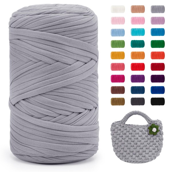 JeogYong Light Gray T-Shirt Yarn, 400g/131 Yards Elastic Fabric Crochet