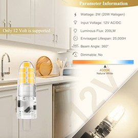 DiCUNO DiCUNO G4 LED Neutralwei?, 2W LED Leuchtmittel ersetzt 20W Halogen, G4 LED Birne 4000K, 200LM, 360, Kein Flackern, nicht dimmbar, Stiftsockellampe 12V AC/DC, Unterbauleuchten, Dunstabzug, 10er Pack