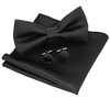 JEMYGINS Men's Plain Bow Tie and Pocket Square with Cufflinks,