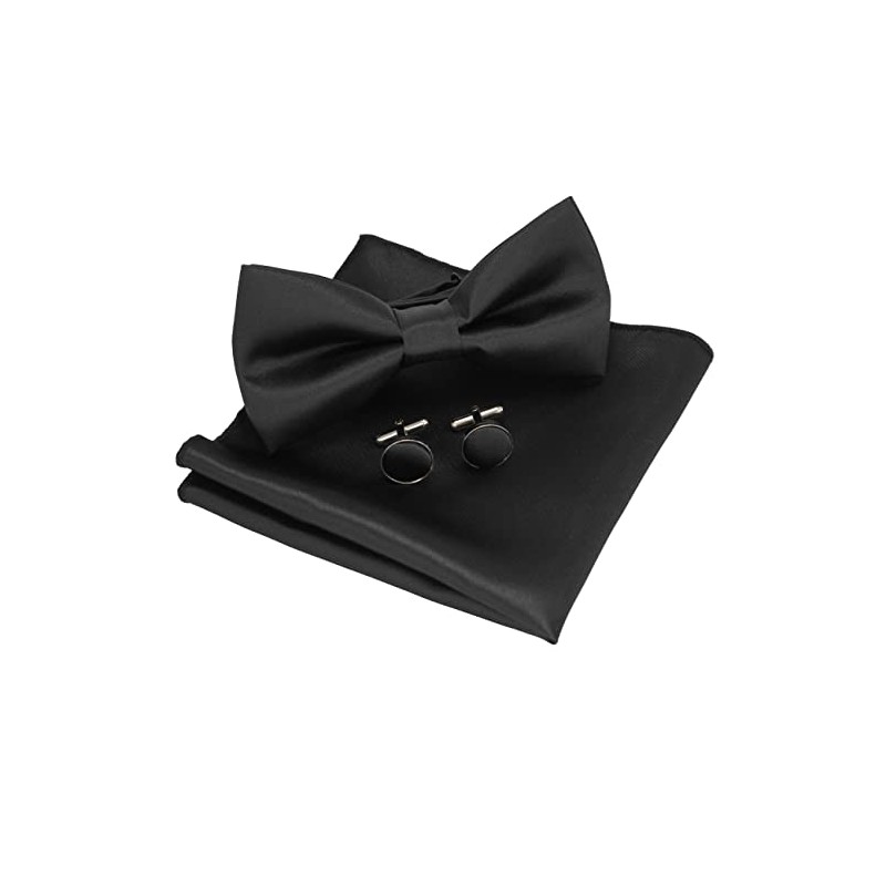 JEMYGINS Men's Plain Bow Tie and Pocket Square with Cufflinks,