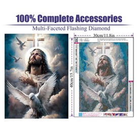 Religious Diamond Art Kits for Adults Beginners,Jesus Diamond Painting Kits for Adults,5D DIY Full Drill Round Christian Gem Art Paint with Diamond Dots Crystal Craft Art for Home Wall Decor 12x16inch
