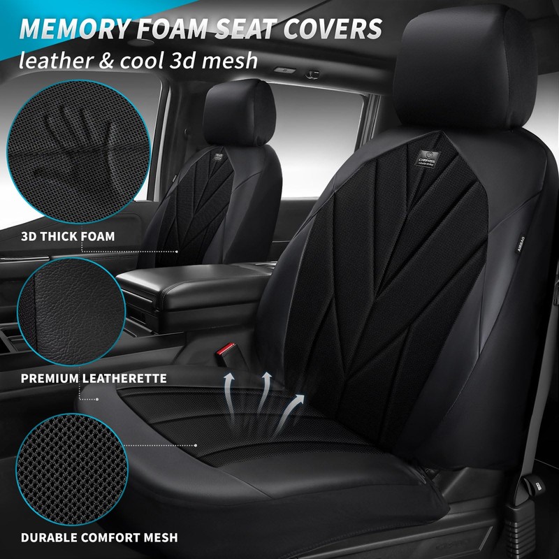 Airy Cool Memory Foam Seat Covers, Leather Mesh Thick Car