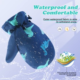 Baby Winter Waterproof Gloves Toddler Boys Girls Ski Snow Mittens Kids Fleeced Lined Warm Gloves (Blue Dinosaur, M(1-2 Years))