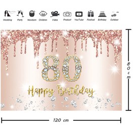 80th Birthday Decoration Women, Rose Gold Glitter Spots Fabric Sign Poster Birthday Party Decoration, 80th Birthday Background Banner Woman