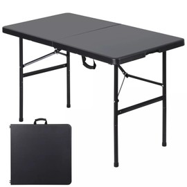 Venbytech for Portable 4 FT Plastic Folding Table Fold-in-Half Camping Table in/Outdoor Black