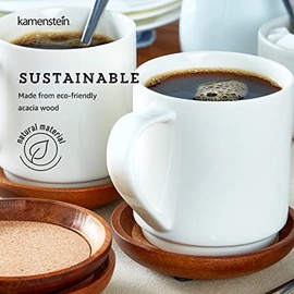Kamenstein Juego de 4 posavasos apilables de madera de acacia natural y corcho, juego de 4                                                            