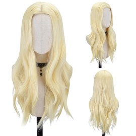 FREE BEAUTY Long Black Wavy Wig for Women Middle Part Curly Wavy Wig Natural Looking Synthetic Heat Resistant Fiber Wig for Daily Party Use 26 inch