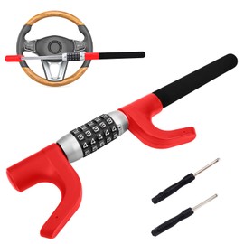 Afurkuot Car Steering Wheel Lock Car Lock Adjustable Length Safety Steering Lock Anti-Theft Device, Heavy Duty Steering Wheel Lock for Trucks Pickup RV SUV Van, Red