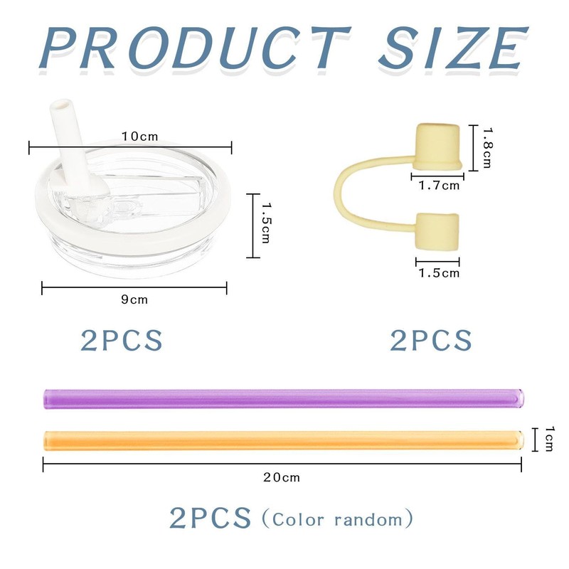 2 Pieces Cup Lids, 2 Pieces Straw Stoppers and 2