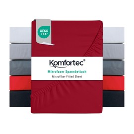 Komfortec Microfibre Fitted Sheet 180 x 200 cm, Soft Fitted Sheet with Elasticated Edge, Fitted Sheet for Mattresses up to 30 cm, Red, Oeko-Tex, Easy Care and Skin-Friendly, 90 g/m²