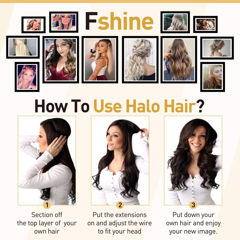 Fshine Invisible Hair Extensions Wire Human Hair 14Inch Invisible Extensions