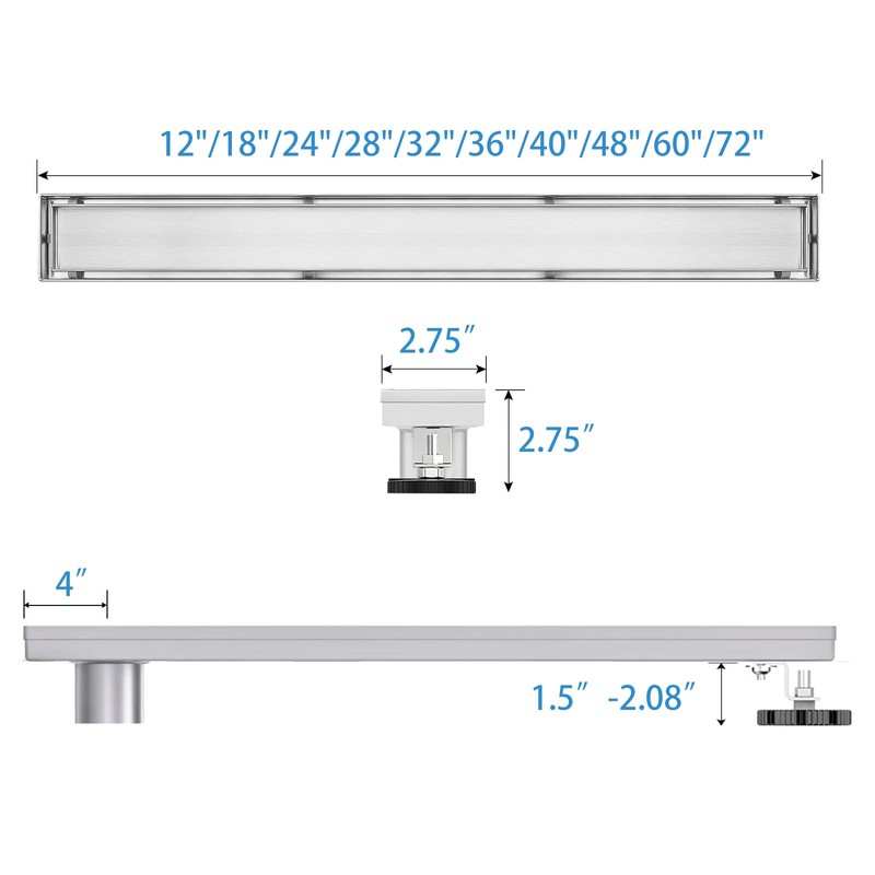 Offset Linear Shower Drain, Shower Drain 24 inch with 2-in-1