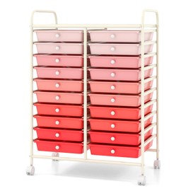 Giantex 20 Drawers Rolling Cart, Mobile Storage Drawer Cart, Classroom Organizer Cart for Office School Supplies Teacher Tools Paper Craft Small Printer, Utility Cart on Wheels, Gradient Pink