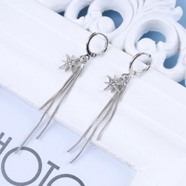 Cimenexe Bohemian Crystal Northstar Chain Drop Earrings Silver Sleek Chain Earrings Cz Star Dangle Earrings Long Rhinestone Chain Earrings Celestial Starburst Earrings Jewelry for Women and Girls