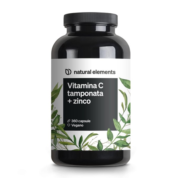 Vitamin C - 360 Capsules - High Dosage with 1000mg + 15mg Zinc - Fermented and Buffered Plant Based (pH Neutral, Acid Free, Gentle on Stomach) - Laboratory Tested, Vegan