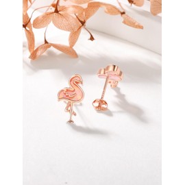 TANGPOET Flamingo Stud Earrings for Women 925 Sterling Silver Rose Gold Plated Pink Opal Flamingo Jewelry Gifts for Daughter Birthday Christmas Valentines Mothers Day