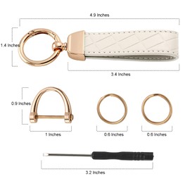 Handlive 2 Pack Leather Keychains, Car Key chains for women men, Key Fob Holder with Keyrings, Anti-Lost D-Ring (Black Gold and White Gold)