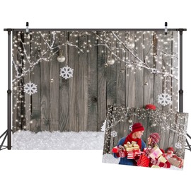 LYWYGG 7X5FT Christmas Backdrop Photography Snow Backdrop Vinyl Wooden Wall and Floor Photography Backdrops Christmas Photo Backdrop Print Backdrop Baby Shower Backdrop Childs Backdrop CP-70