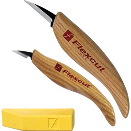Flexcut Tan Wood Carbon Steel 2pc Whittlers Fixed Blade Knife Kit KN300