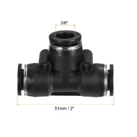 PATIKIL 3/8" Push to Connect Air Line Fitting, 10 Pack Tee T Shape Pneumatic Quick Connect Fittings, Black