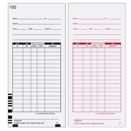 Lathem Universal Time Clock Cards, 2-Sided Bi-Weekly Format, 100 Pack Numbered, White Tag Stock for 7000E Recorder, 3 1/2 X 7 1/4
