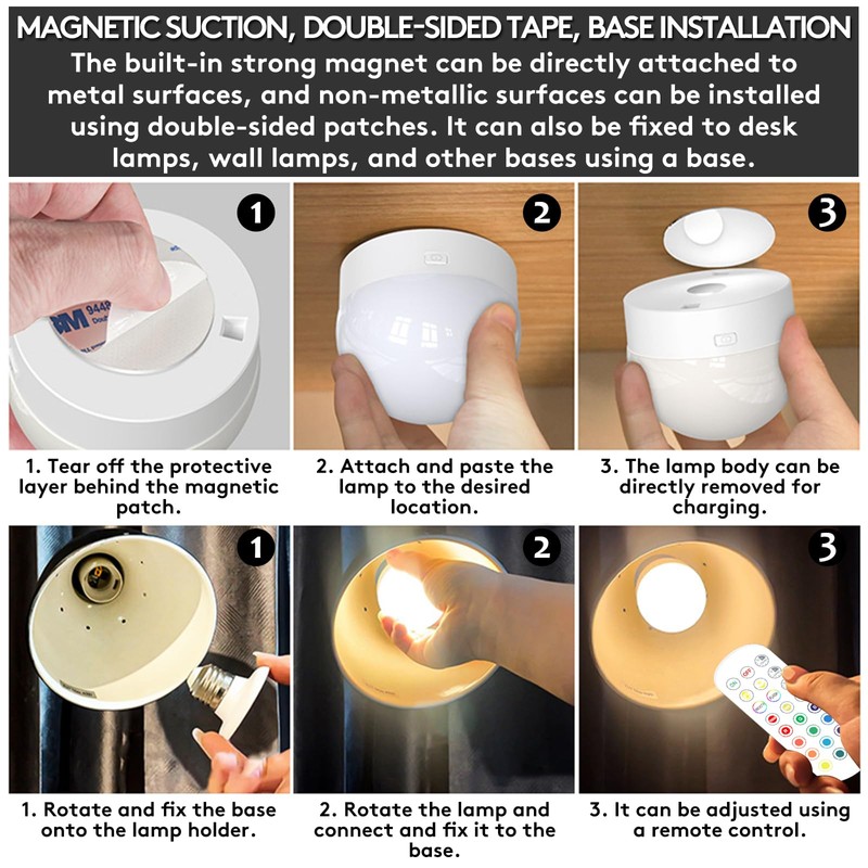 SIXDEFLY 2-Pack Rechargeable LED Light Bulbs（E26）， 350LM Dimmable, 15 Color