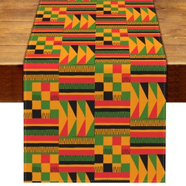 Nepnuser African Print Table Runner Juneteenth Kente Decoration Afro American National Holiday Party Supply Home Kitchen Dining Room Decor