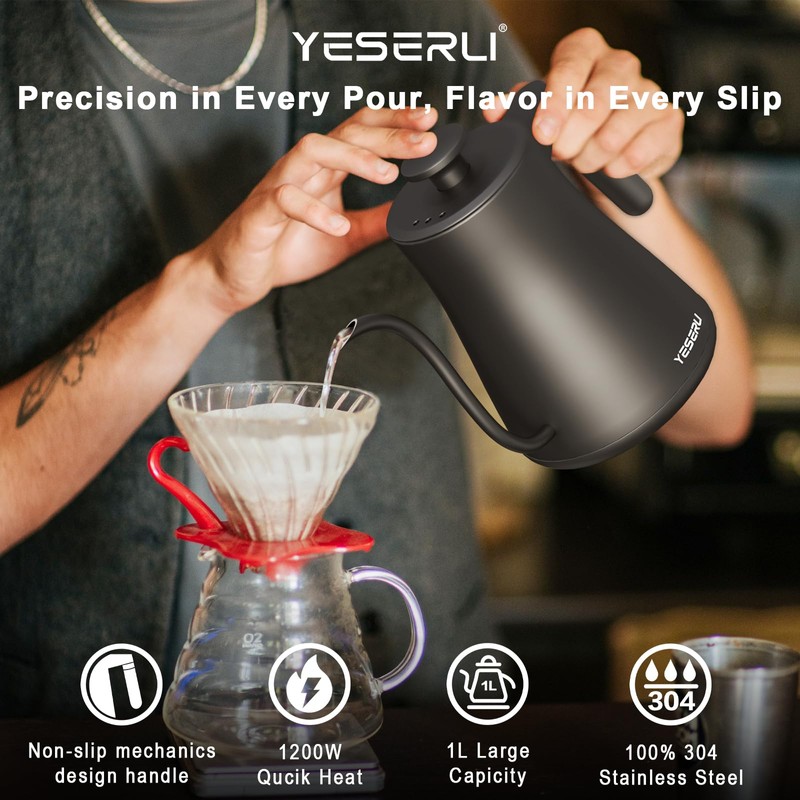 YESERLI 1200W Gooseneck Kettle with ±1℉ Temperature Control,Pour Over Electric