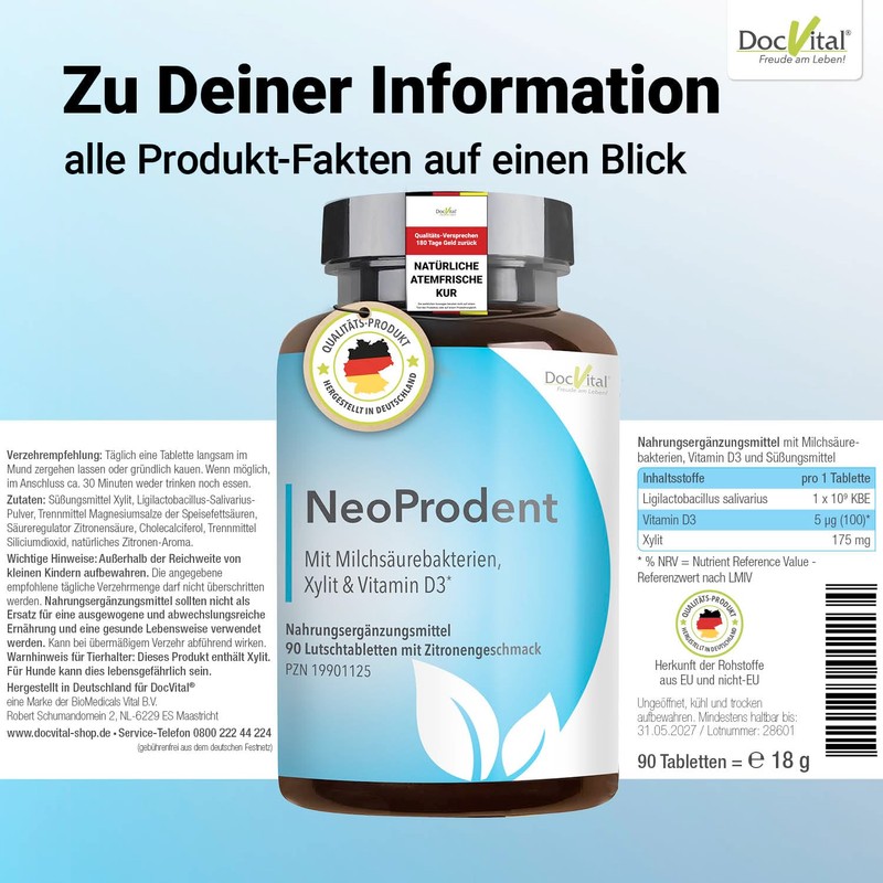 DocVital® Mundgeruch bekämpfen - 90 Mundhygiene Lutschtabletten in pharmazeutischer, deutscher