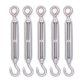 eoocvt 5pcs M6 Stainless Steel 304 Turnbuckle Wire Rope Tension (Hook & Eye)