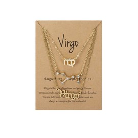 3 Pcs Constellation Zodiac Layer Necklaces Retro 14K Gold Plated 12 Constellation Pendant Necklace Exquisite Letter Horoscope Old English Zodiac Sign Jewelry Birthday Gift for Women - Virgo