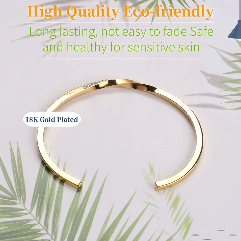 Dorriss Thin Open Bracelet for Women 18K Gold Plated Cuff