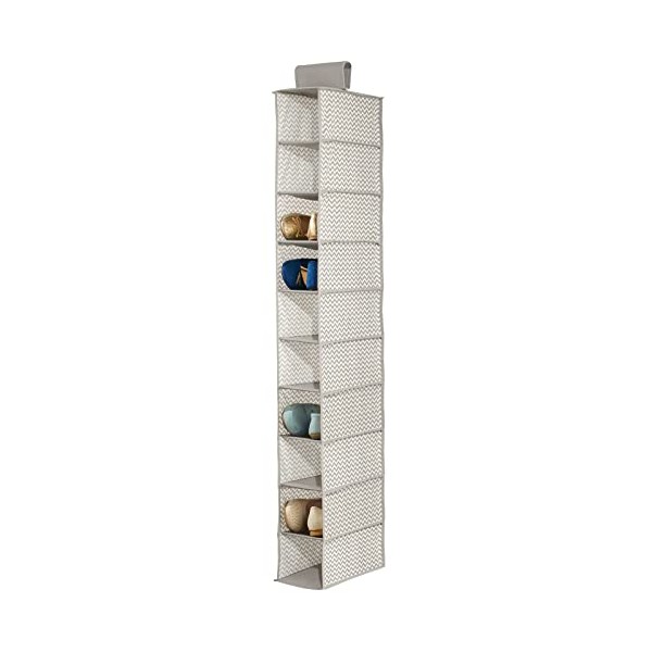 mDesign Chevron Soft Storage Shelves for Wardrobe with 10 Compartments - Fabric Shelf Shoe Organizer - Hanging Wardrobe Storage Rack - Taupe/Natural