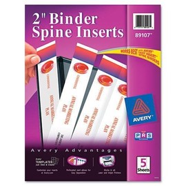 AVERY 89107 Custom Binder Spine Inserts, 2" Spine Width, 4 Inserts/Sheet, 5 Sheets/Pack