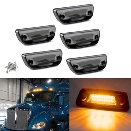 x xotic tech Cab Roof Top Clearance Marker 9-LED Lights 888-5128 Compatible with Kenworth T680 T770 T880 Peterbilt 579 Semi-Trucks, Smoked Lens Amber 5pcs