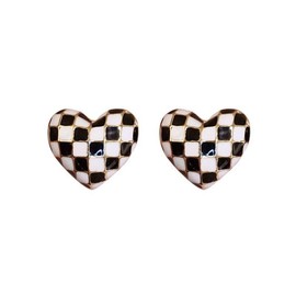 ONLYJUMP Chic Checker Small Hoop Cartilage Earrings for Women Black and white checkerboard Heart Stud Earrings Heart Earrings White Black Enamel Hoop Earrings Jewelry Gifts (Gold Heart)