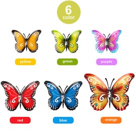 6 Pieces Metal Butterfly Wall Art Metal Butterflies Wall Decoration Sculpture 3 Sizes Inspirational Wall Hanging Butterfly for Indoor and Outdoor Decoration, 6 Colours