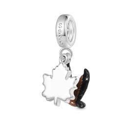GNOCE ​​Canadian Goose Maple Leaf Pendant Dangle Charm for Women, 925 Sterling Silver Bead Charm Bracelet/Necklcae for Her Fit Bracelet, Valentine Mother's Day Jewelry Gift