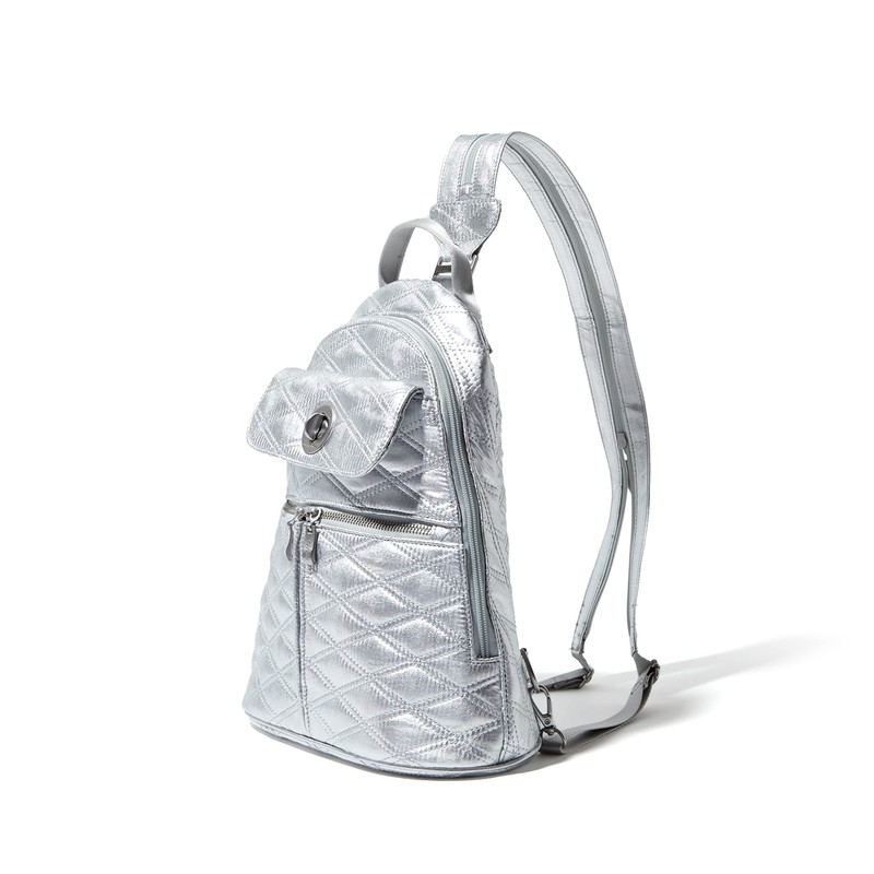 Baggallini Damen Umwandelbarer Neapel wandelbarer Rucksack, Silber-metallische Steppdecke, Einheitsgröße