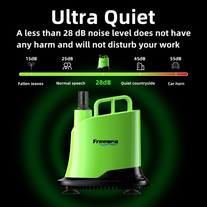 FREESEA Submersible Water Pump For Fountain: 400 GPH 25W Adjustable