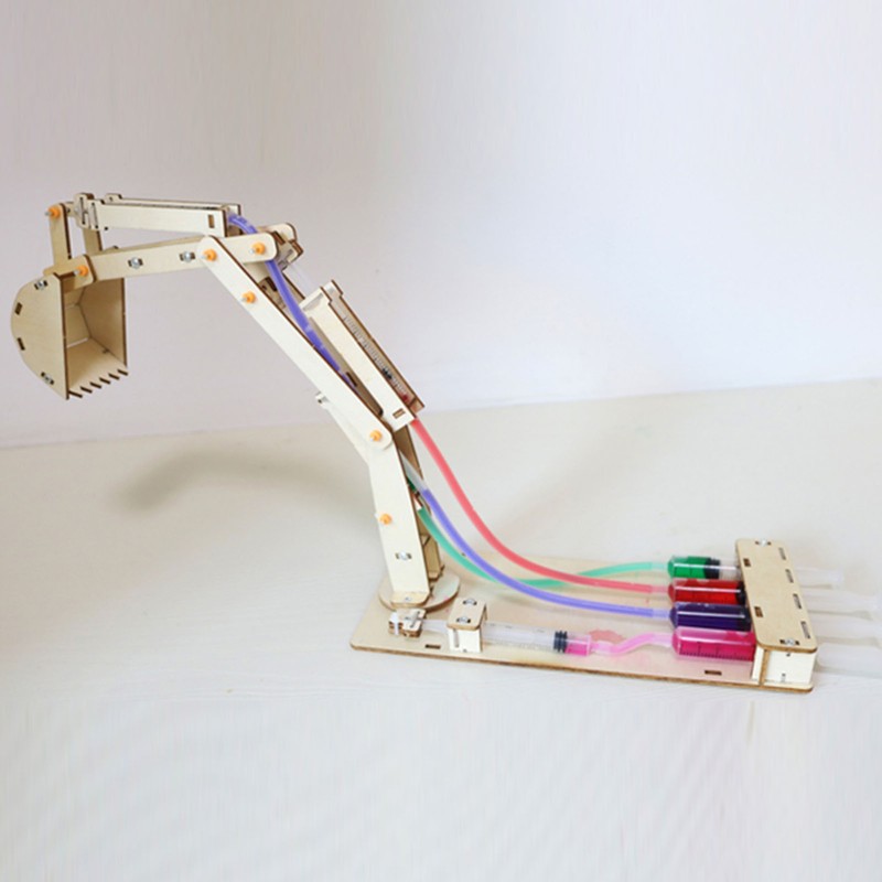 Hydraulic Excavator Model Educational Wooden Science Experiment Toy DIY STEM