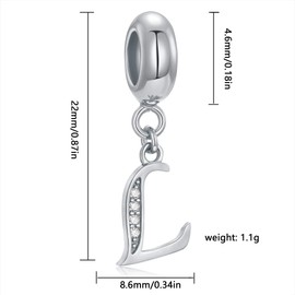 Genuine 925 Sterling Silver Alphabet Crystal Letter Beads Fit European Bracelets Necklace Letter L