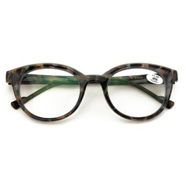 V.W.E. Women Round Progressive Clear Bifocal Reading glasses - No Line or Bubble - Zero Power on Top Reader (Calico, 2.50, x)