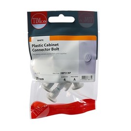 PACK OF 4 Plastic Cabinet Connector Bolts - White 28mm