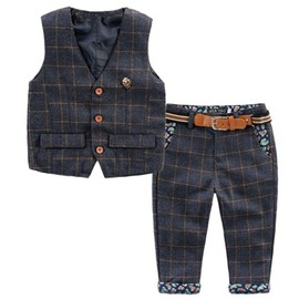 TAOJIAN Baby Vintage Style and Wedding Tuxedo Waistcoat Outfit Suit (as1, Age, 6_Years, Dark Blue)